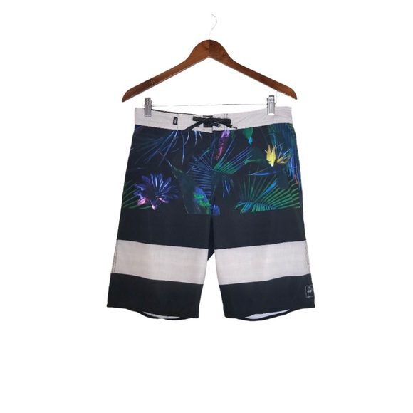 Vans Era Black/Multicolor Striped Tropical Floral Print Swim Boardshort Trunks - Picture 3 of 7